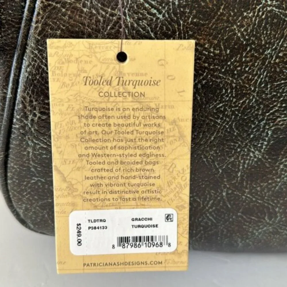 Patricia Nash Turquoise Framed Gracchi Tooled Brntl Leather Crossbody Handbag
